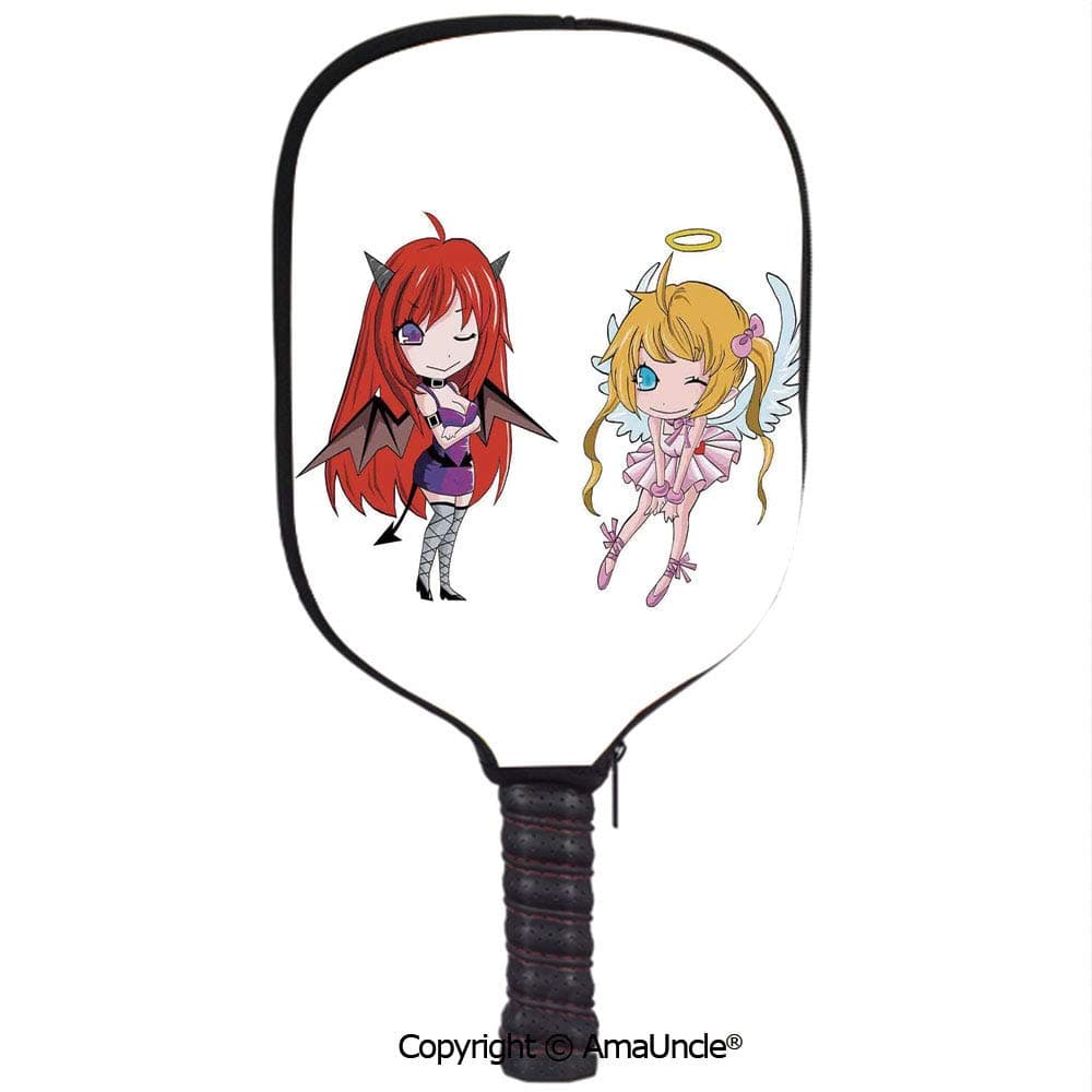 AmaUncle 3D Pickleball Paddle Racket Cover Case,Two Hand Drawn Flamingos in Pink Colors on Seaside Tropical Wildlife Artwork Customized Racket Cover with Multi-Colored,Sports Accessories