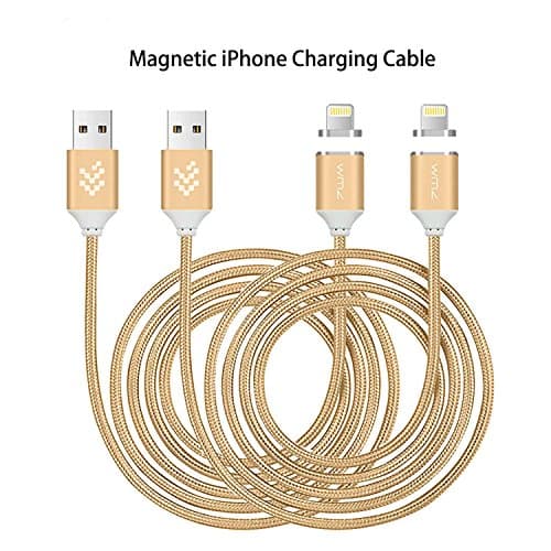 Magnetic Lightning Charging Cable,WMZ [2 Pack] 8 Pin Lightning to USB Cable Nylon Braided Charging and Data Sync Cord for iPhone 5, 5c, 5s, SE, 6, 6 Plus, 6s, 6s Plus, 7, 7 Plus(3.3ft Gold)