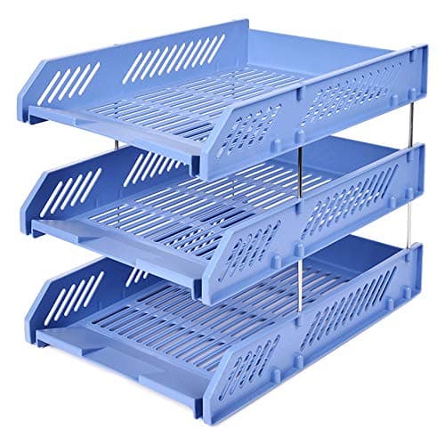 3 Tiers Stackable Letter Tray Office Desk Organizer | The Mesh Collection, Blue Office Organizers Storage