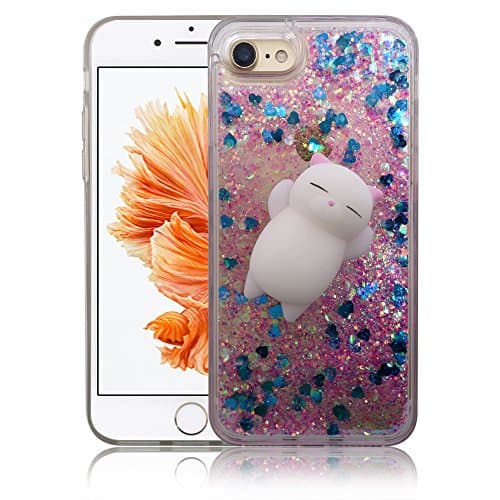iPhone 7 / iPhone 8 Case, Yizhi Glitter Squishy Phone Case, Finger Pinch 3D Cat Toy Sparkle Bling Liquid Floating Quicksand Diamond Proctive Cover for iPhone 7 / 8 (Rose Blue Love)
