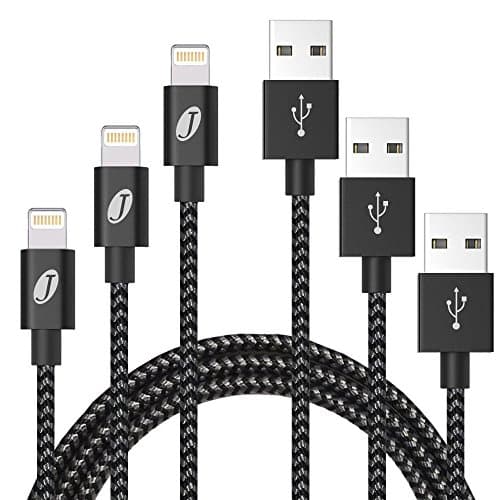 iPhone Charger Jecent 3Pack 3FT/6FT/10FT(1M/2M/3M) Nylon Braided 8 pin Lightning to USB Cable Charging Cord for iPhone 7/ 7Plus/ 6/ 6s/ 6s Plus/ 5/ 5s/ 5c/ SE/ iPad/ iPod and More(Black+Gray)