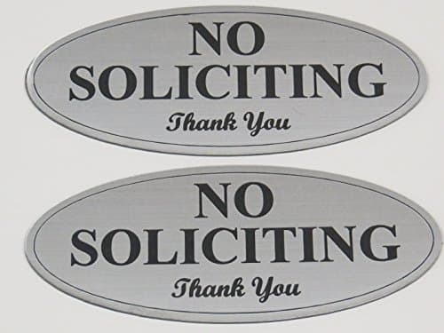 No Soliciting Sign, 2 Pack Laser Engraved,2.8" x 7" "Pack of 2" - for House, Business, school Brushed Silver, Engraved with Black Letters - ideal Gift
