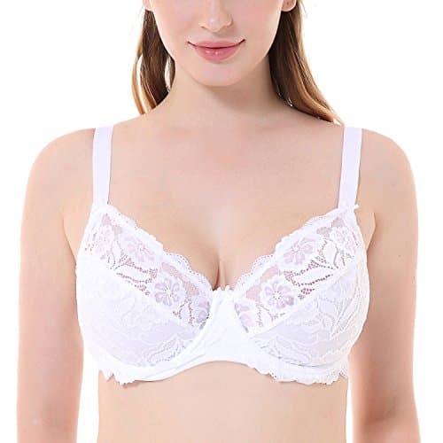 Stephomcook Women's Underwired Full Coverage No Padding Floral Lace Plus Size Bra 3White02 34