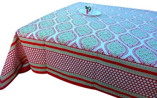 LinenTablecloth 60 x 86 Inch Rectangular Indian Cotton Tablecloth Pink red Green Color Table cloth Thanksgiving Wedding Dining Room Rectangle Party Tablecloths for Rectangle Tables