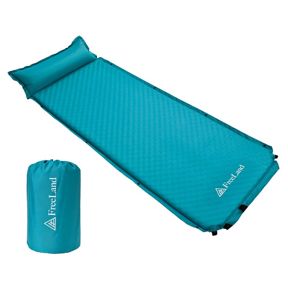 FreeLand Camping Sleeping Pad Self Inflating with Attached Pillow, Compact, Lightweight, Large