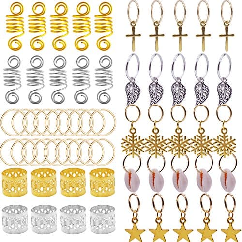 125pcs Bread Rings Set Dreadlocks Clips, Beads Accessories Rings Braid Cuff Hair Decoration for Hair Assorted Pattern Gold, Silver