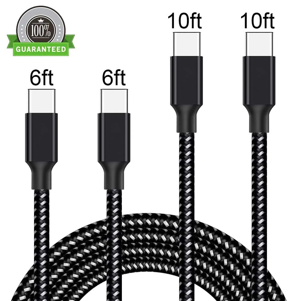 Vanzon USB Type C Cable, 4Pack 2x6FT 2x10FT Nylon Braided USB C Charger Cable Fast Charging Cord Compatible Samsung Galaxy S9 S8 Plus Note 9/8, LG G6G7, Moto G6 Play, Google Pixel XL 3/3 XL-Black