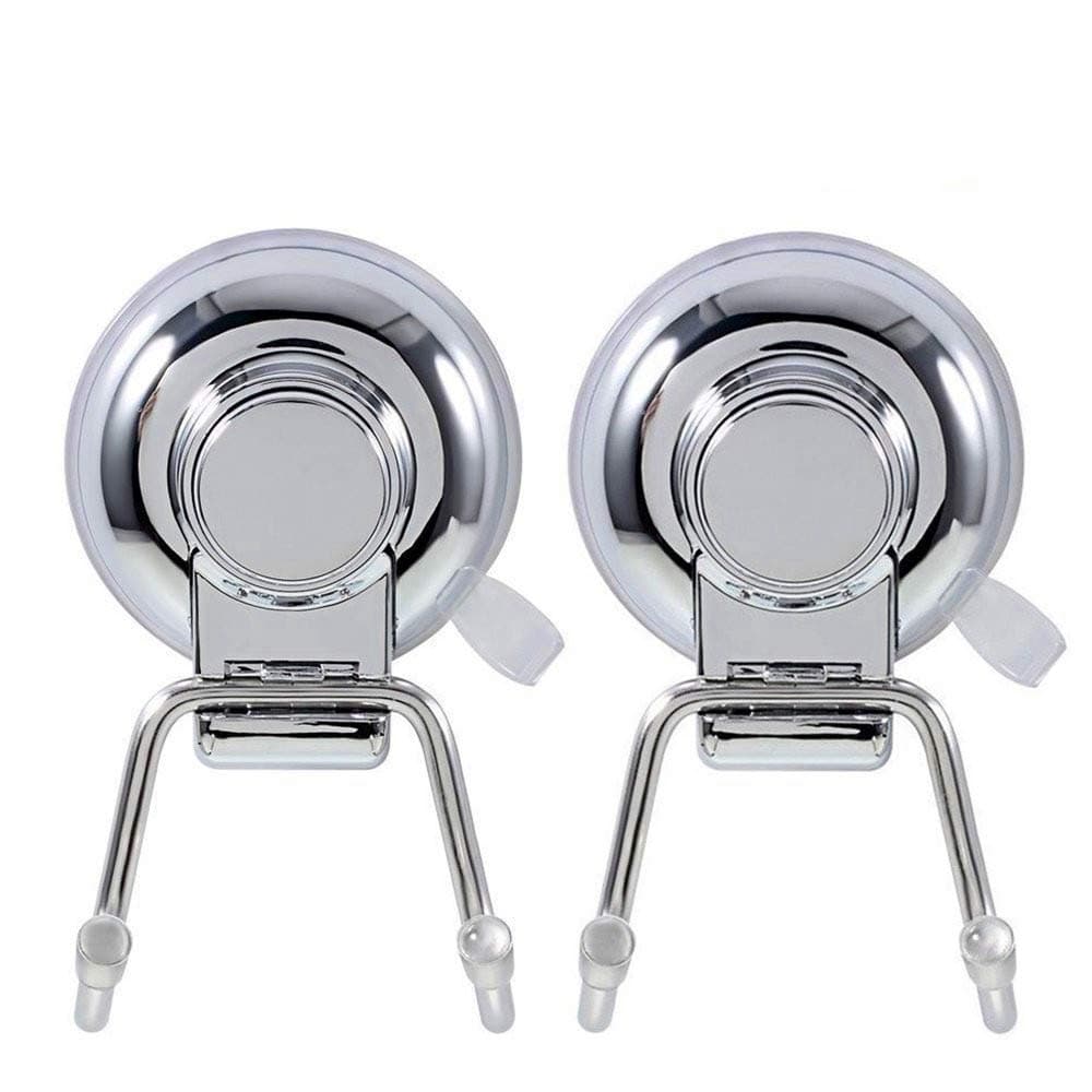 Ruichicoo 2 Pack Double Suction Cup Bath Towel Hooks with Stainless Steel, Heavy Duty Suction Cup Holds Up to 7KG Wall Hooks, Kitchen and Bathroom Suction Hangers (2)