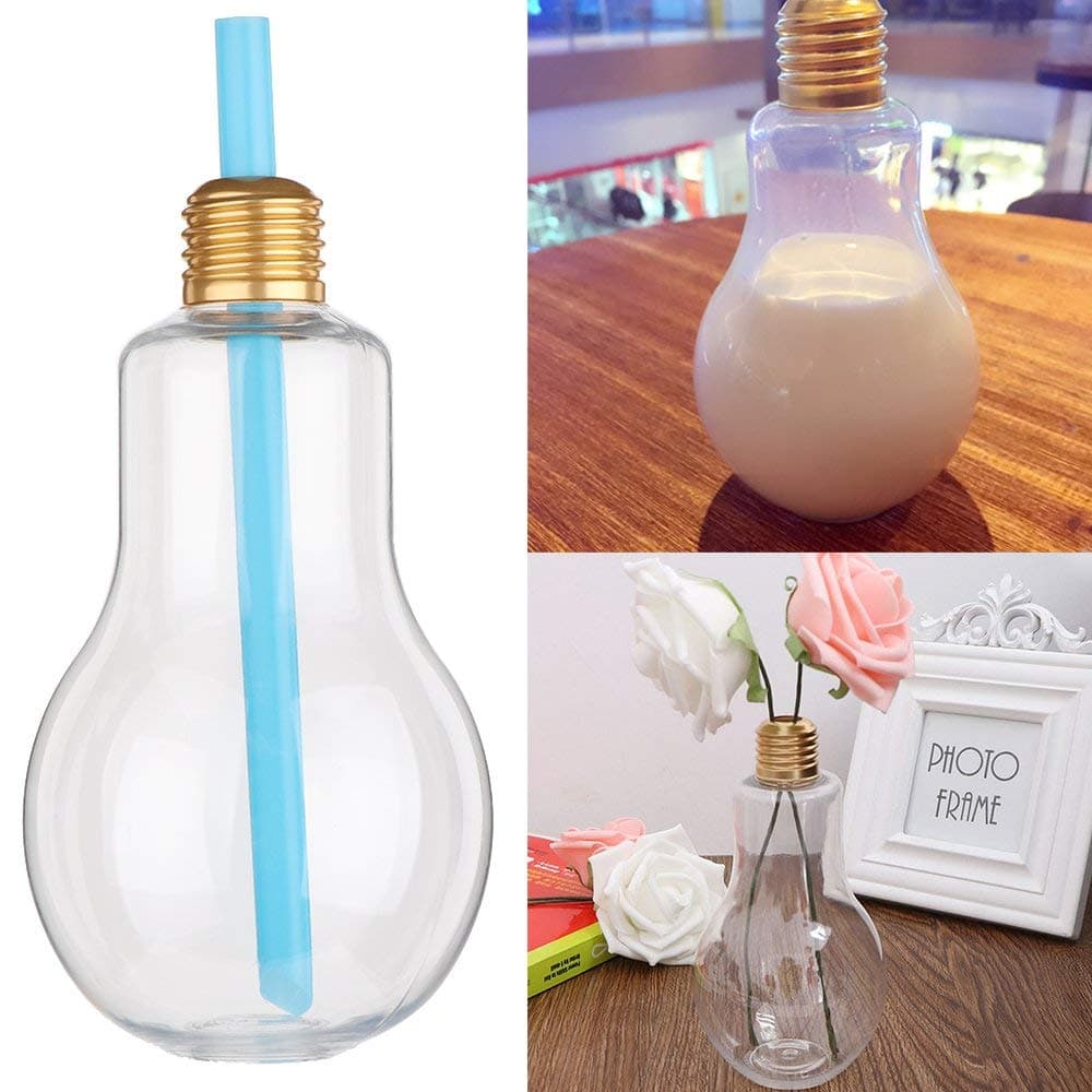 TiooDre Bulb Bottle, 400ml Creative Clear Plastic Light Bulb Water Bottle Cute Brief Leak-proof Milk Juice Bulbs Shaped Bottle Novel Design Plastic Cups