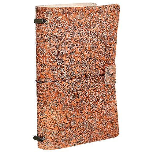 Handmade 100% Leather Journal Diary Refillable Notebook Vintage Antique Looking Silk Smooth Notebook Gift for Him Her, Floral Design By Habitable Zone A5 Size 8"X6"