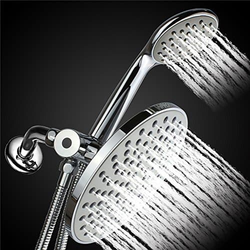 Seafulee 8 inches Round Rainfall Jet Shower Head / Handheld Combo with Chrome Finished , included Super-flexible stainless steel shower hose，bracket