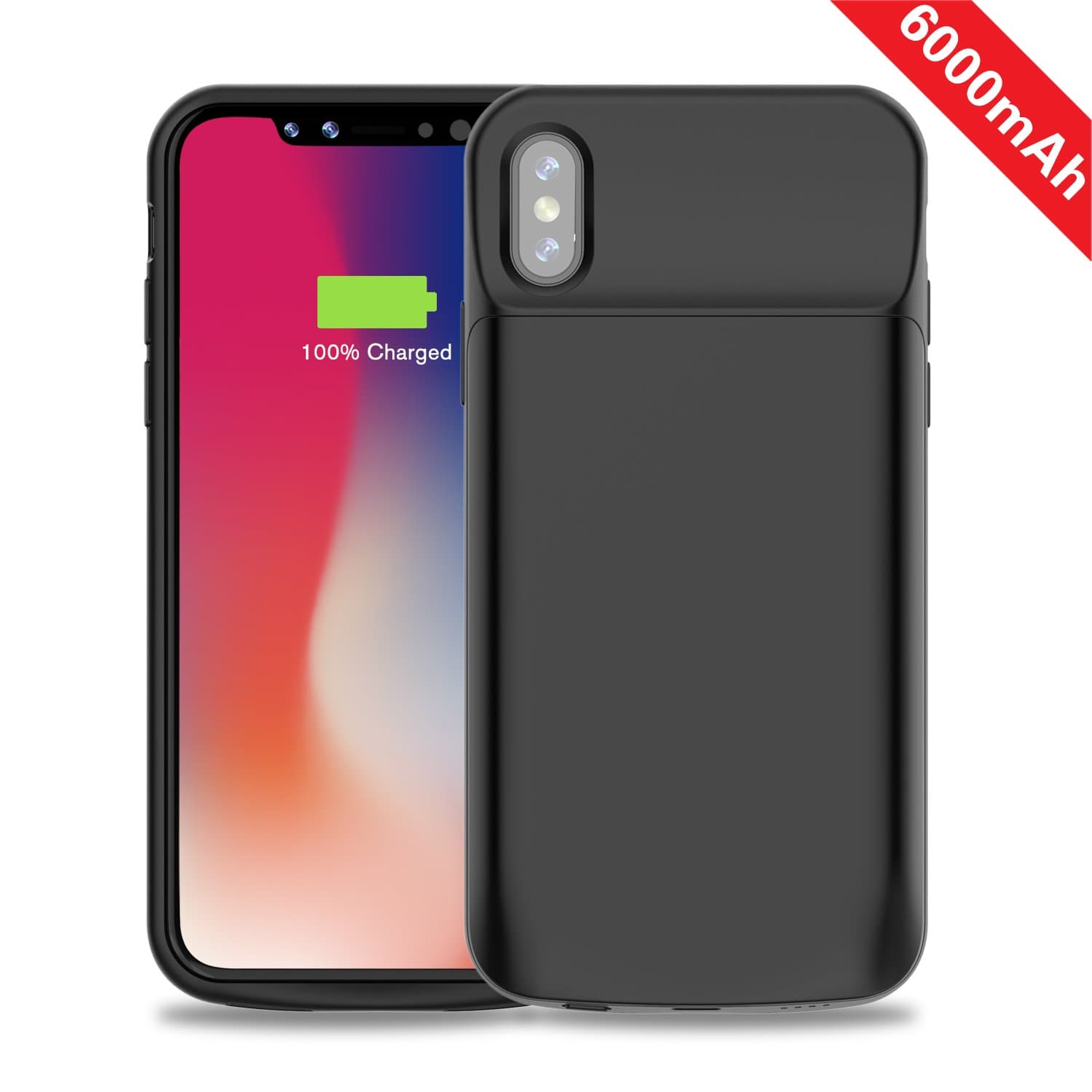 iPhone X/iPhone Xs Battery Case, Accerzone 6000mAh Extended Protective Charger Case, External Backup Battery Pack with Sync Through Technology for iPhone X & iPhone Xs(5.8in)
