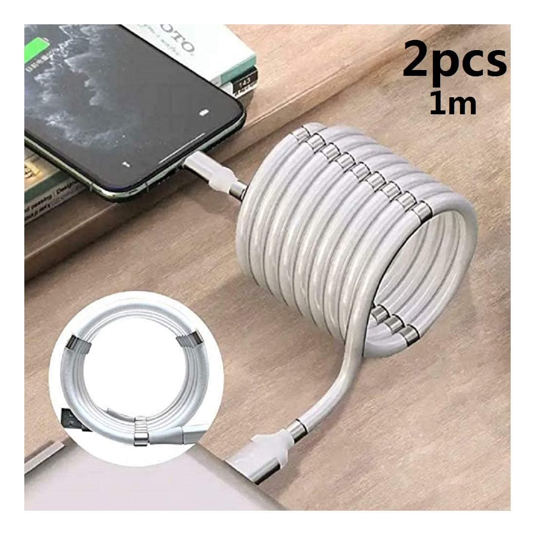 QDYL 2PCS magnetic adsorption cable, data cable organizer,360 degree magnetic charger cable white For IOS/Type-C/Android (1.8m, Andriod)