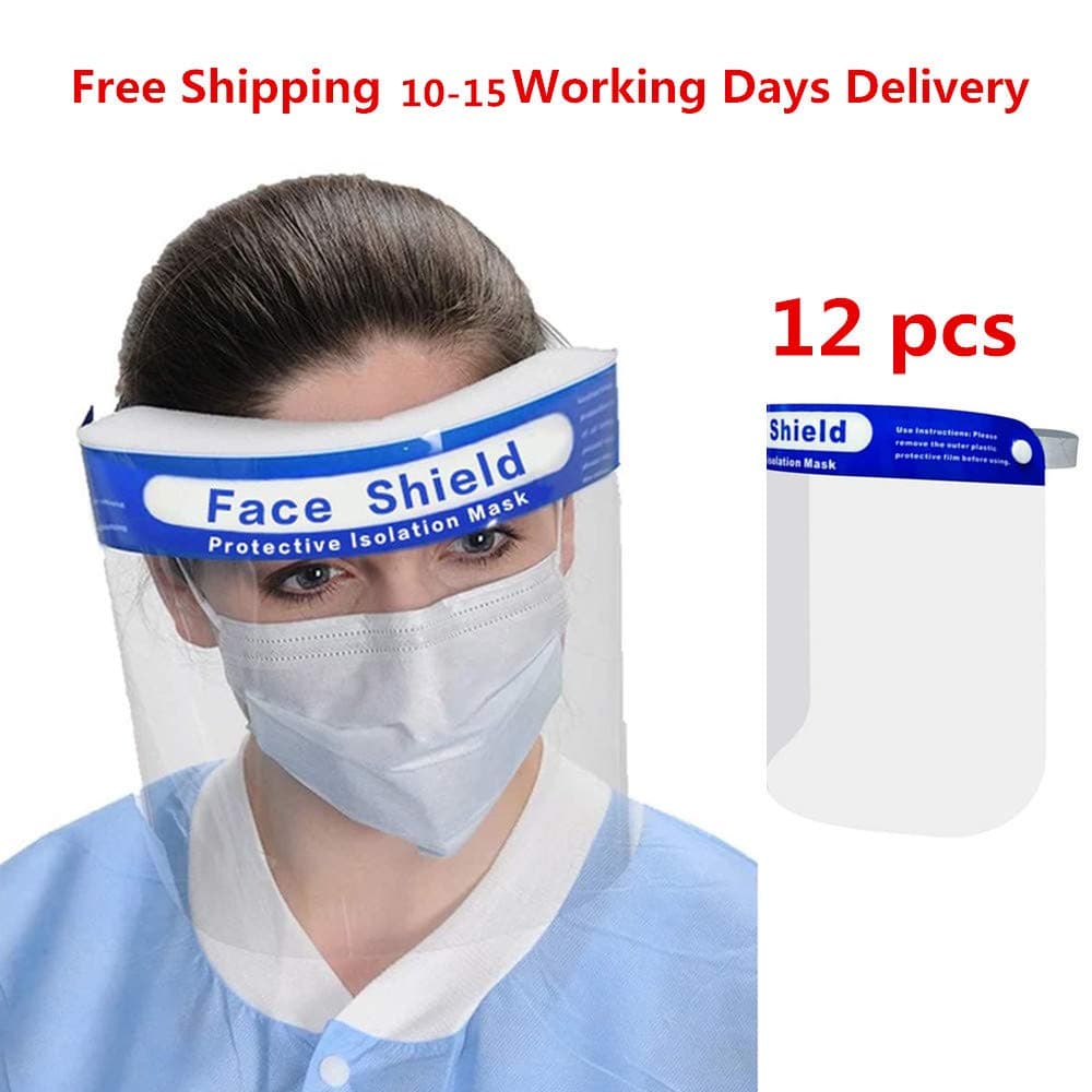 (12 PCS) Safety Face Shield,Reusable Adjustable Transparent Full Face Anti-spitting Protective Face Cover(10-15 Working Days for Delivery)