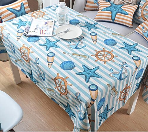 Tabgw Rectangular Tablecloth Dining Room Garden Hotel Cafe Table Cover Cloth European Style Cotton and Linen Starfish 140×200Cm Home Decoration