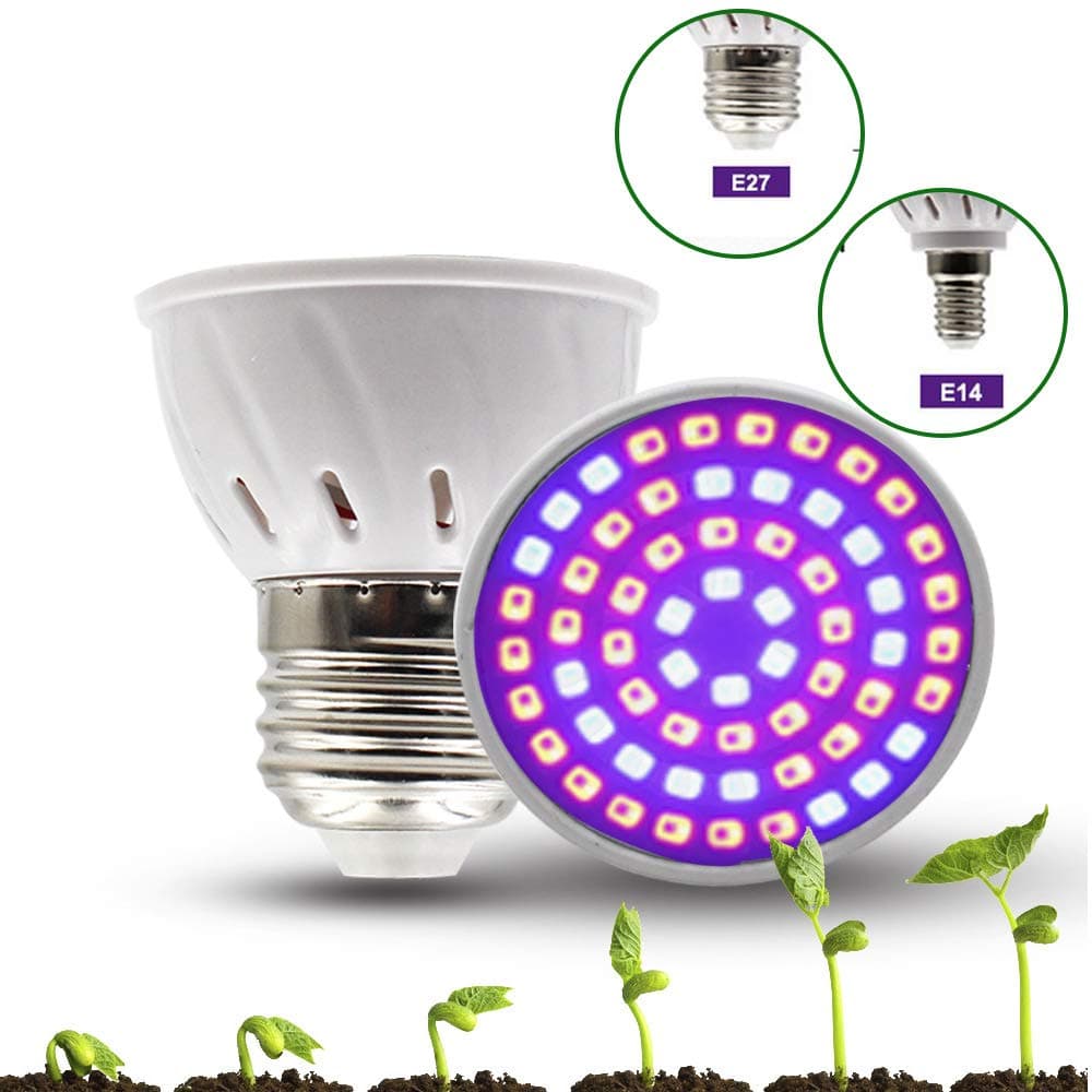 LED Grow Light, LED Bulb Grow Light E27 E14 3W 4W 5W 2835 SMD Plant Flower Hydroponic Aquarium, Red Blue Full Spectrum, for Veg Bloom, Plant Light for Hydroponics, Greenhouse, Organic, Indoor Plants