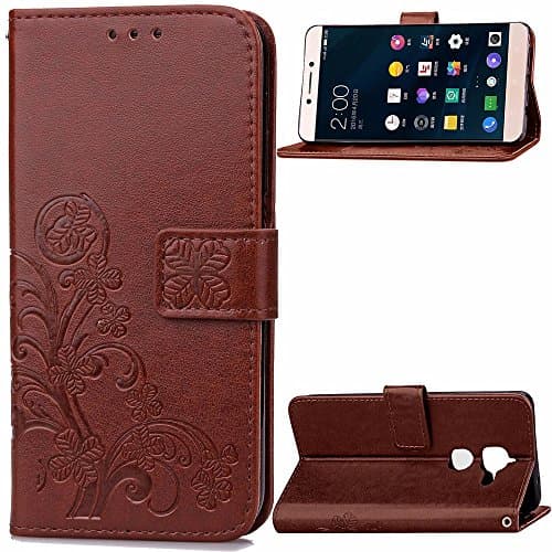 LeEco Letv Le Max 2 Case, KAIDON [Embossing Leaved Clover] Flip Wallet Cover Case with Card Slot and Wrist Strap for LeEco LeTV Le Max 2 / X820 (Brown)