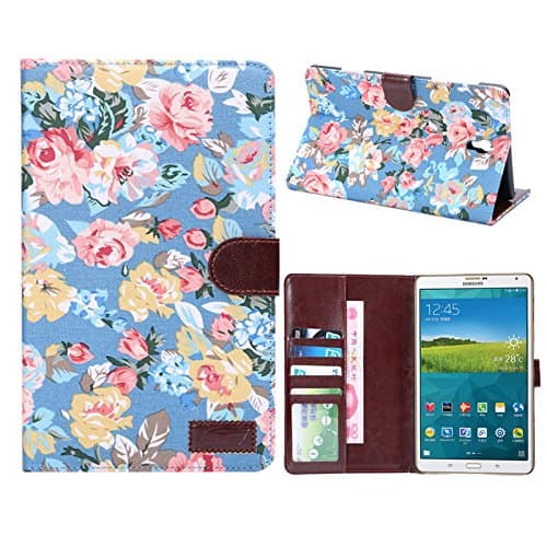 Samsung Galaxy Tab S 8.4 Case, Nicelin Flower Pattern Canvas Materials Fold Stand PU Leather Case Cover for Samsung Galaxy Tab S 8.4-Inch Tablet (SM-T700 / SM-T707) - NOT FOR Tab PRO 8.4 (Blue)