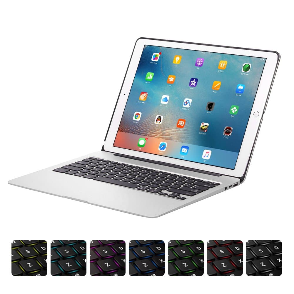 XFUNY iPad Keyboard Case for iPad Pro 12.9 Wireless Bluetooth 7 Colors LED Backlit iPad Keyboard with Aluminium Alloy Protective Case Cover Support Auto Wake/Sleep For iPad Pro 12.9 (Silver)