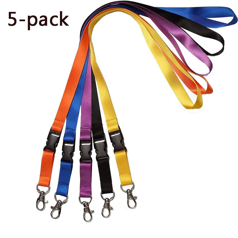 5 Pack Office Neck Lanyards Detachable Buckle Enhanced Model Hook Breakaway Strap Quick Release Safety Lanyard for ID Badge,Key,Women Men Cell Phones USB Whistles Nylon，Random Color