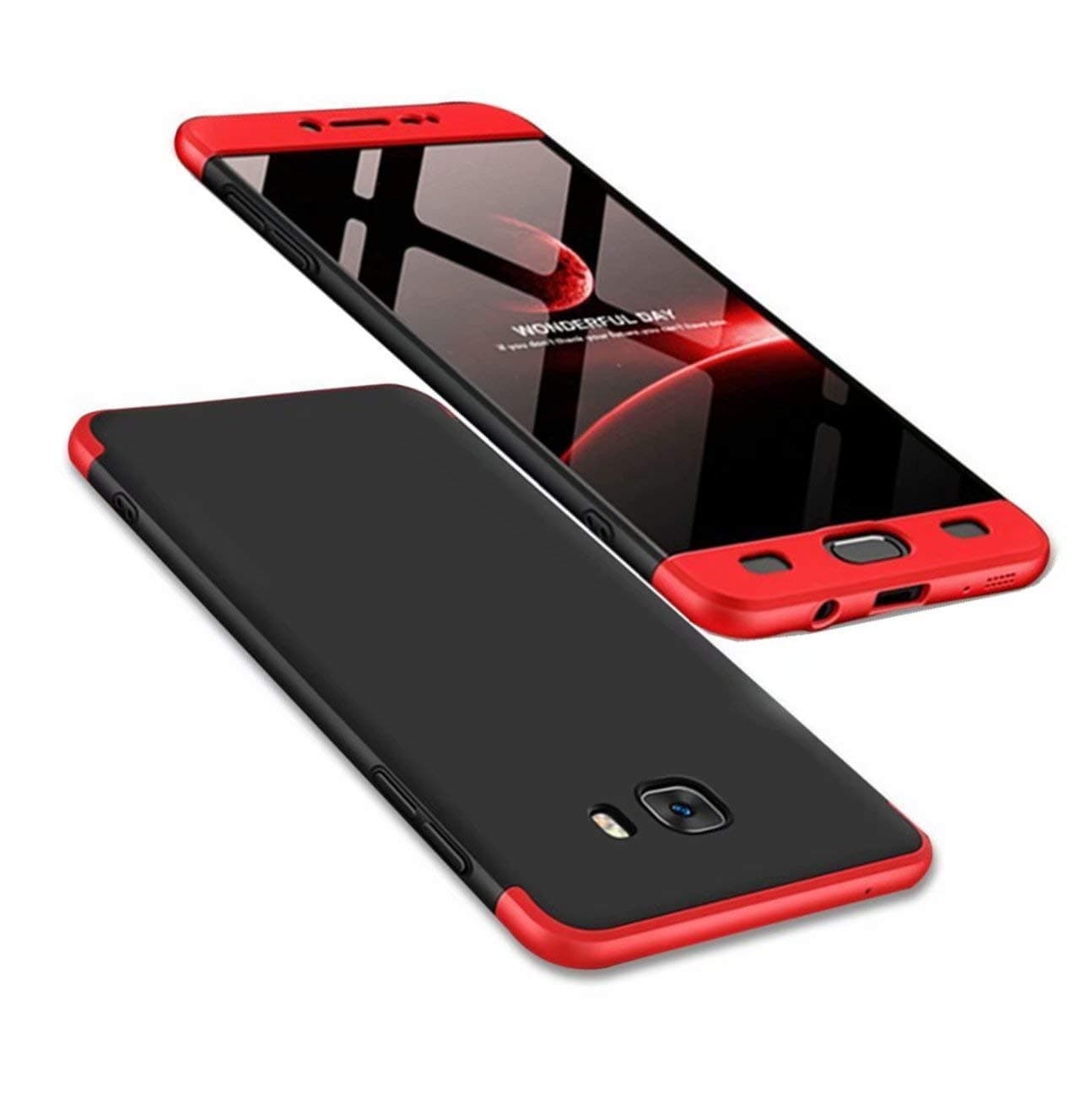 AILZH Compatible Samsung Galaxy C9 pro Case 360 Degree Protective Cover PC Hard Shell Anti-Shock Shockproof Full Body Protective Anti-Scratch Bumper Matte Protection(Red black)