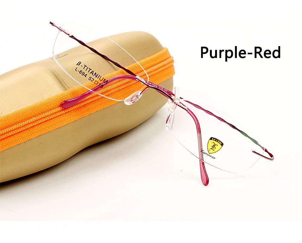 Snail Shop Lechie 100% β Titanium Rimless Rectangle Reading Glasses .25 up to 6.00（purple-red&691-lens Style） (1.0x)