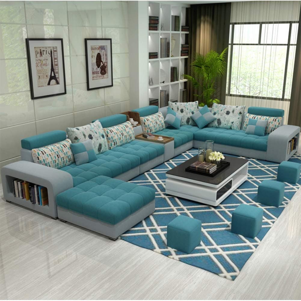 XIAOSUNSUN Simple and Modern U-Shaped Fabric Sofa Combination Removable and Washable,1