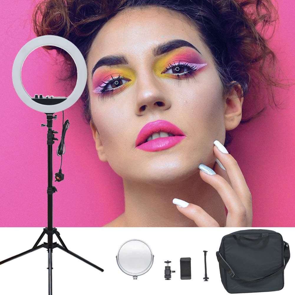 LED Ring Light With Stand and Mirror Kit,14 inch 30W Dimmable Bi-Color 3200-5600K 240 LEDs Ring Light,Light Stand,Cosmetic Mirror,Phone Holder for Makeup Selfie Portrait Photography