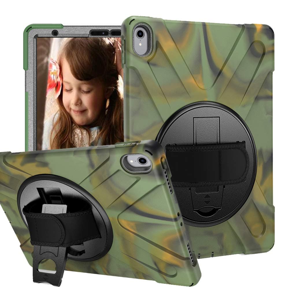 New iPad Pro 11 Case 2018, [Hand Strap] 360 Degree Rotating Kickstand[Not Supported Apple Pencil Magnetic Attachment] Full-Body Impact Protective Case for Apple iPad Pro 11 Inch 2018 (camo)