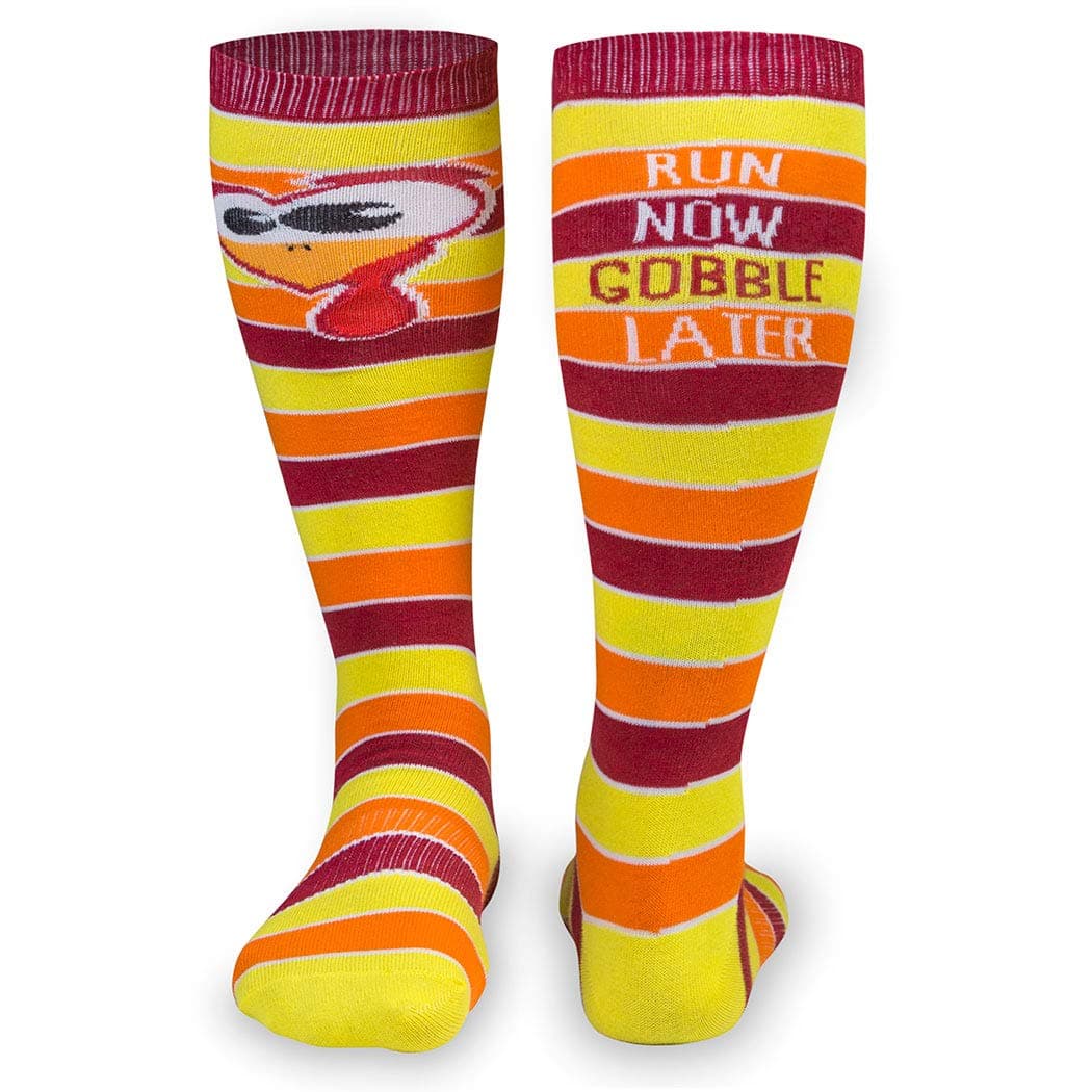 Gone For a Run Run Now Gobble Later Knee High Athletic Running Socks | Fun Turkey Trot Running Socks