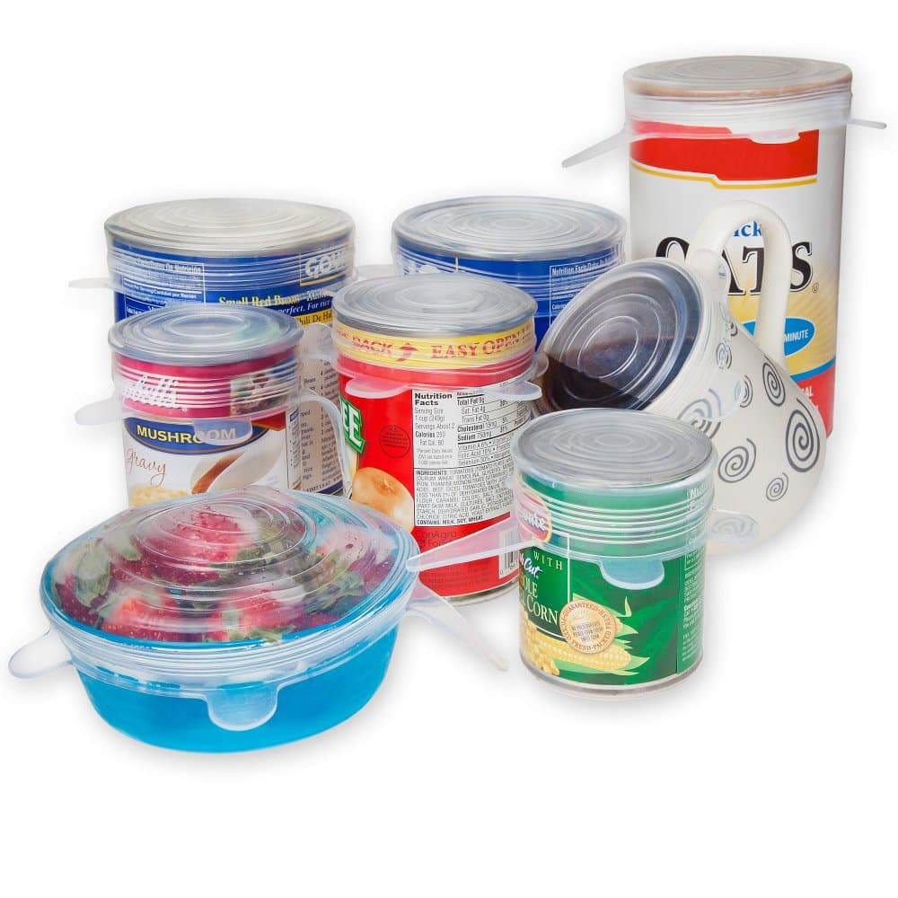 Silicone Lids 8 Pack, Stretchable, Reusable, Durable Kitchen Gadget, Dishwasher and Freezer Safe, Preserve Food (Clear/White, Small Sizes Pack/Circular)