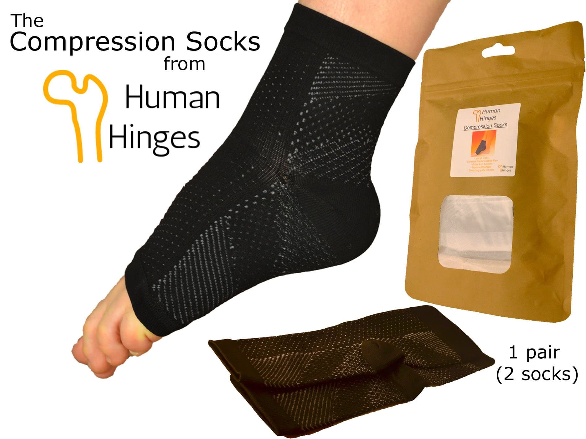 Human Hinges Plantar Fasciitis Socks Compression Socks with Arch Support|Stop Heel Pain & Plantar Fasciitis Now! Running Socks Reduce Swelling & Increase Circulation|2 socks 1 pair (S/L)