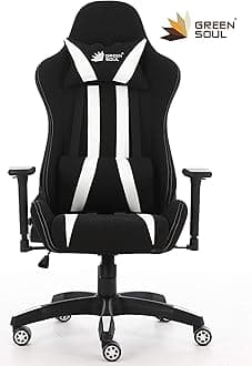 Green Soul Beast Racing Edition Ergonomic Gaming Chair with Premium Fabric & PU Leather, Adjustable Neck & Lumbar Pillow,3D Adjustable Armrests & Strong Nylon Base (Black & White)Installation Provided