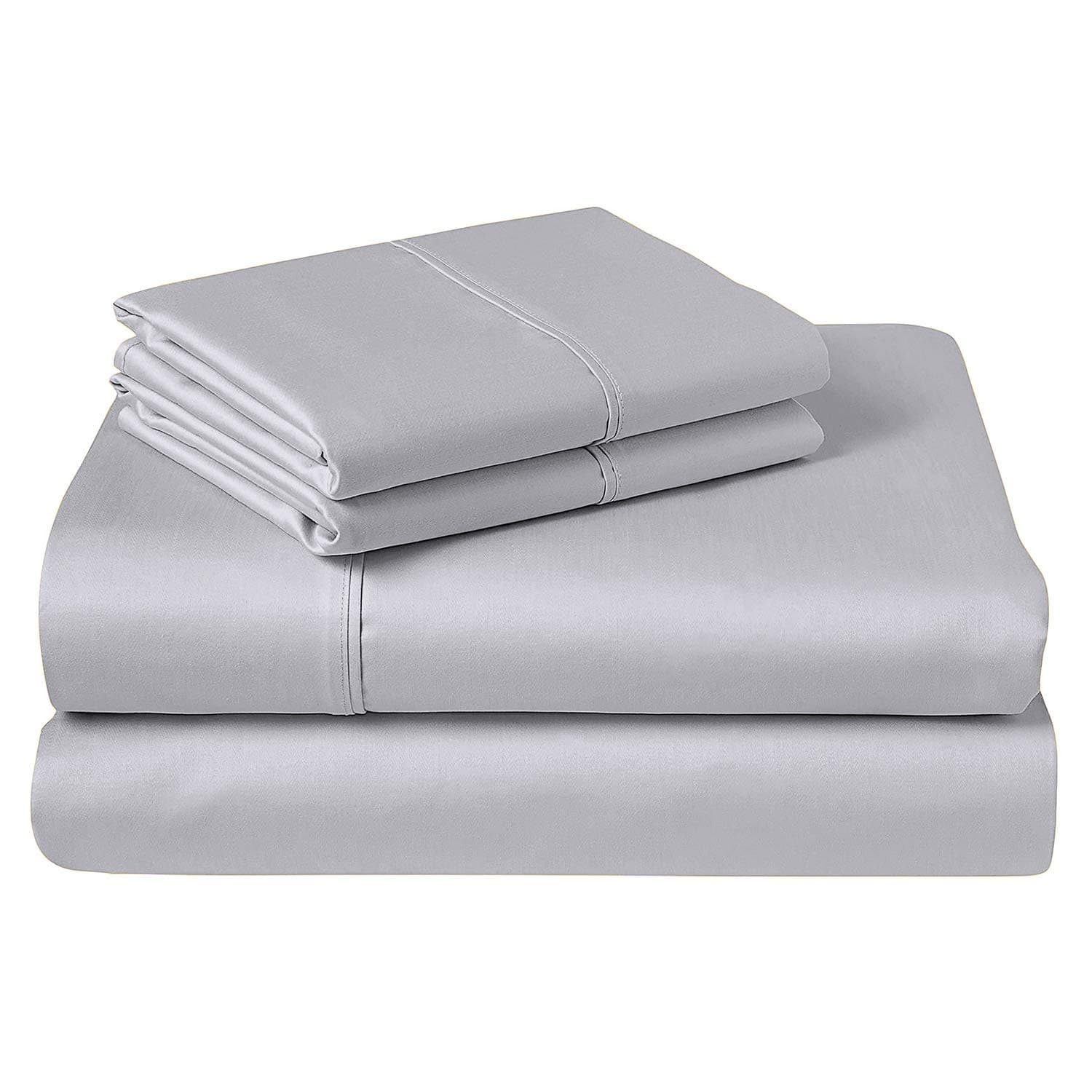 COZERI 600 Thread Count Luxury Sheet Set, 100% Cotton, Z Hem, Soft & Silky Sateen Weave, Fits Mattress Upto 17" Deep Pocket, 4 Piece Sheets and Pillowcases Set - (Queen, Silver)