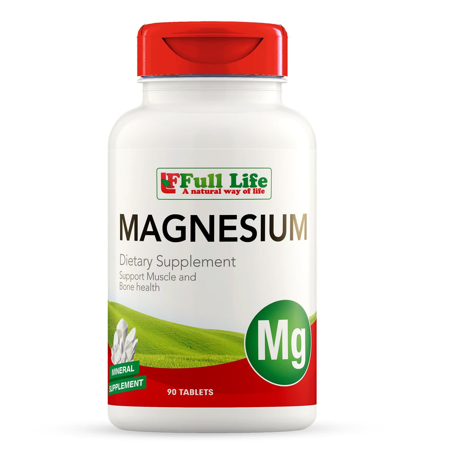 Full Life Magnesium Capsules - Dietary Supplements - Bone Support - 90 Tablets, 3 Months Supply