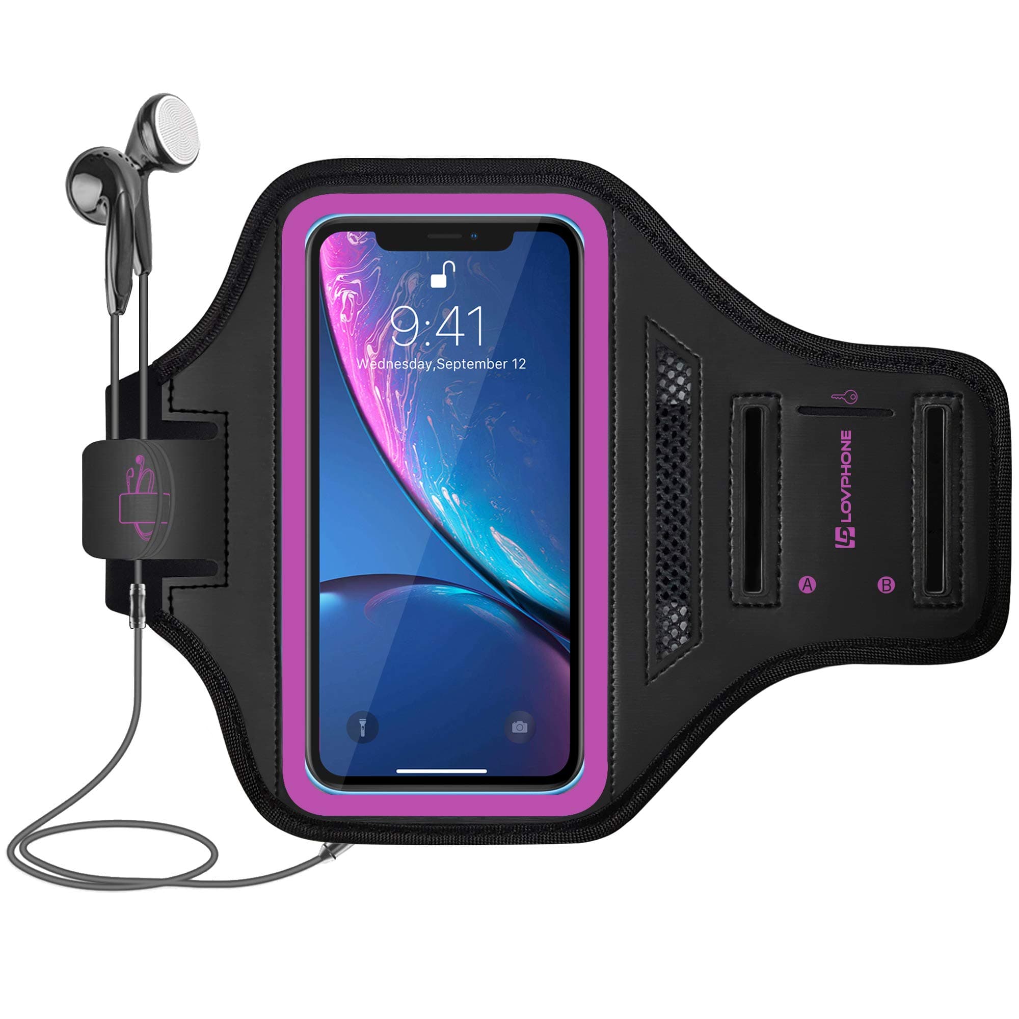 LOVPHONE iPhone 14 Pro/14/ 13 Pro/13/ 12 Pro/12/ 11 Pro Max/11 Pro/ iPhone Xs Max/XR Armband,Waterproof Sport Outdoor Gym Case with Running Key Holder Card Slot Phone Case Bag Armband (Rosy)
