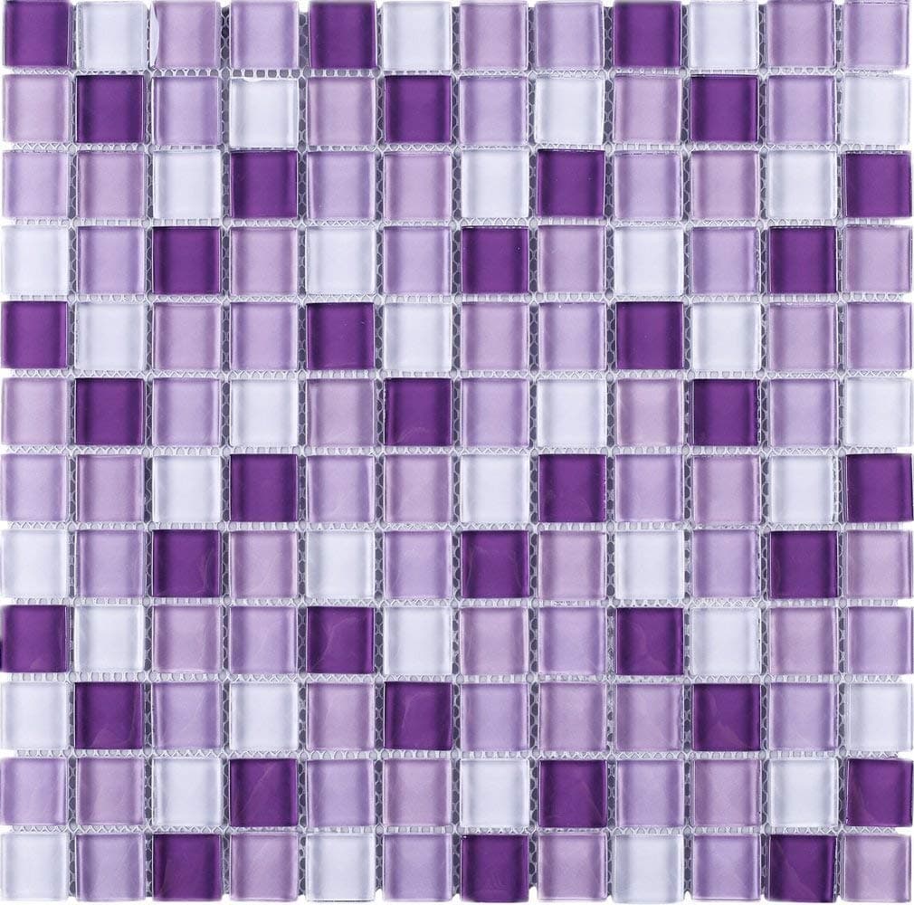 Square Multi Shade Glass Mosaic Tile for Kitchen Backsplashes, Bathroom Walls, Spa, Pool (1 Sheet, Purple Rain)