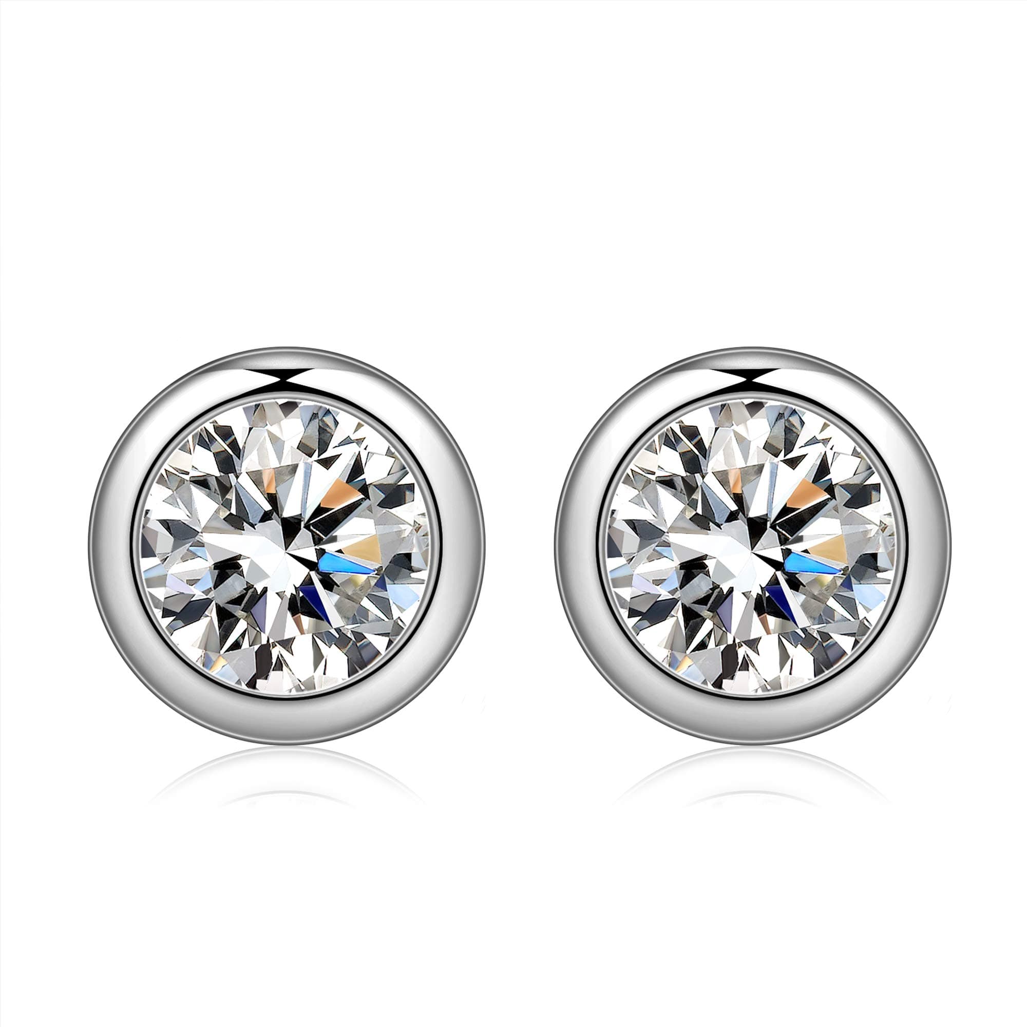 jiamiaoi 18K Gold 3.5 cttw Diamond Stud Earrings 925 Sterling Silver Halo Earrings Round Brilliant Cubic Zirconia Stud Earrings Nickel-Free Hypoallergenic Studs Earrings for Women/Men - Sapphire, Ruby