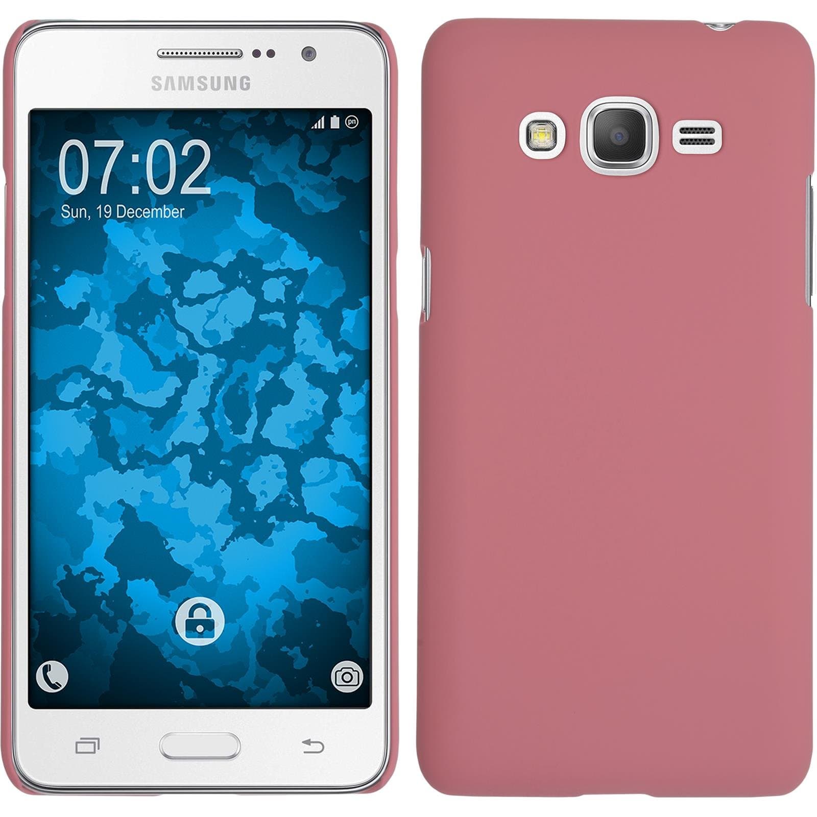 PhoneNatic Hardcase compatible with Samsung Galaxy Grand Prime Plus - rubberized pink Cover + protective foils