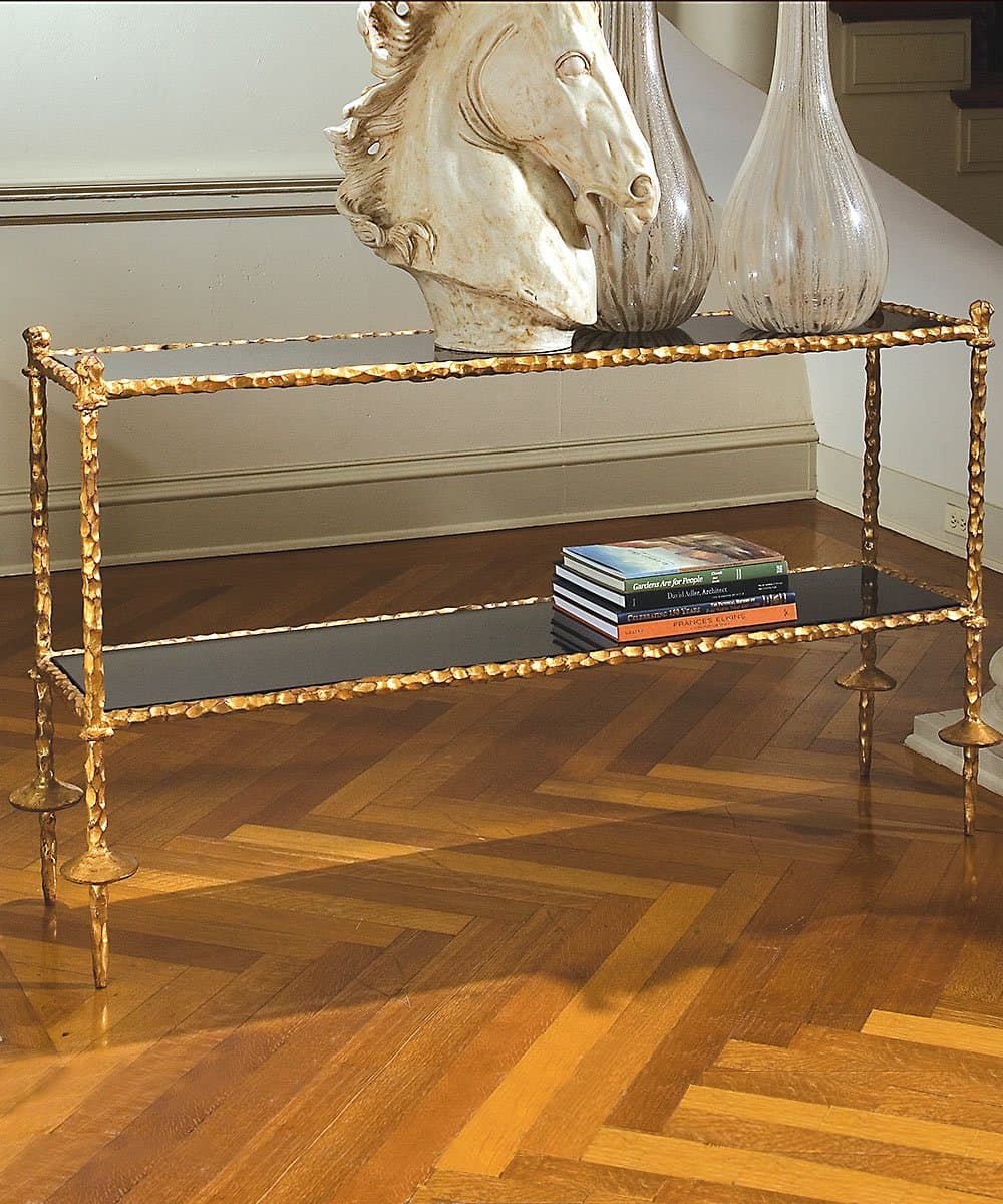 Global Views Gold Chiseled Console Black Granite