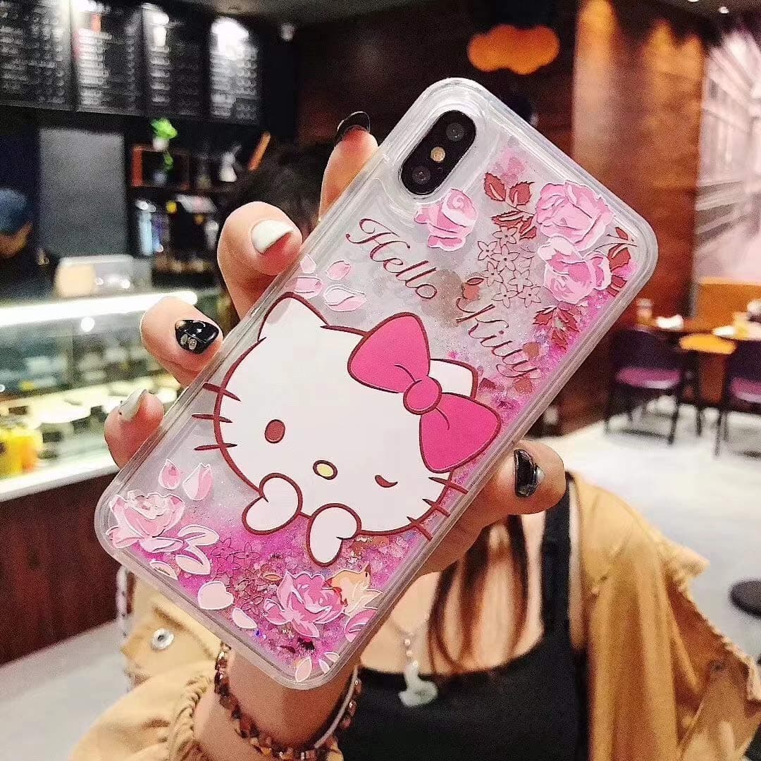 YUJINQ iPhone 11 Pro Case,Cute Hello Kitty Liquid Glitter Case Cover Sparkle Love Heart Clear TPU Shockproof Bumper Case…