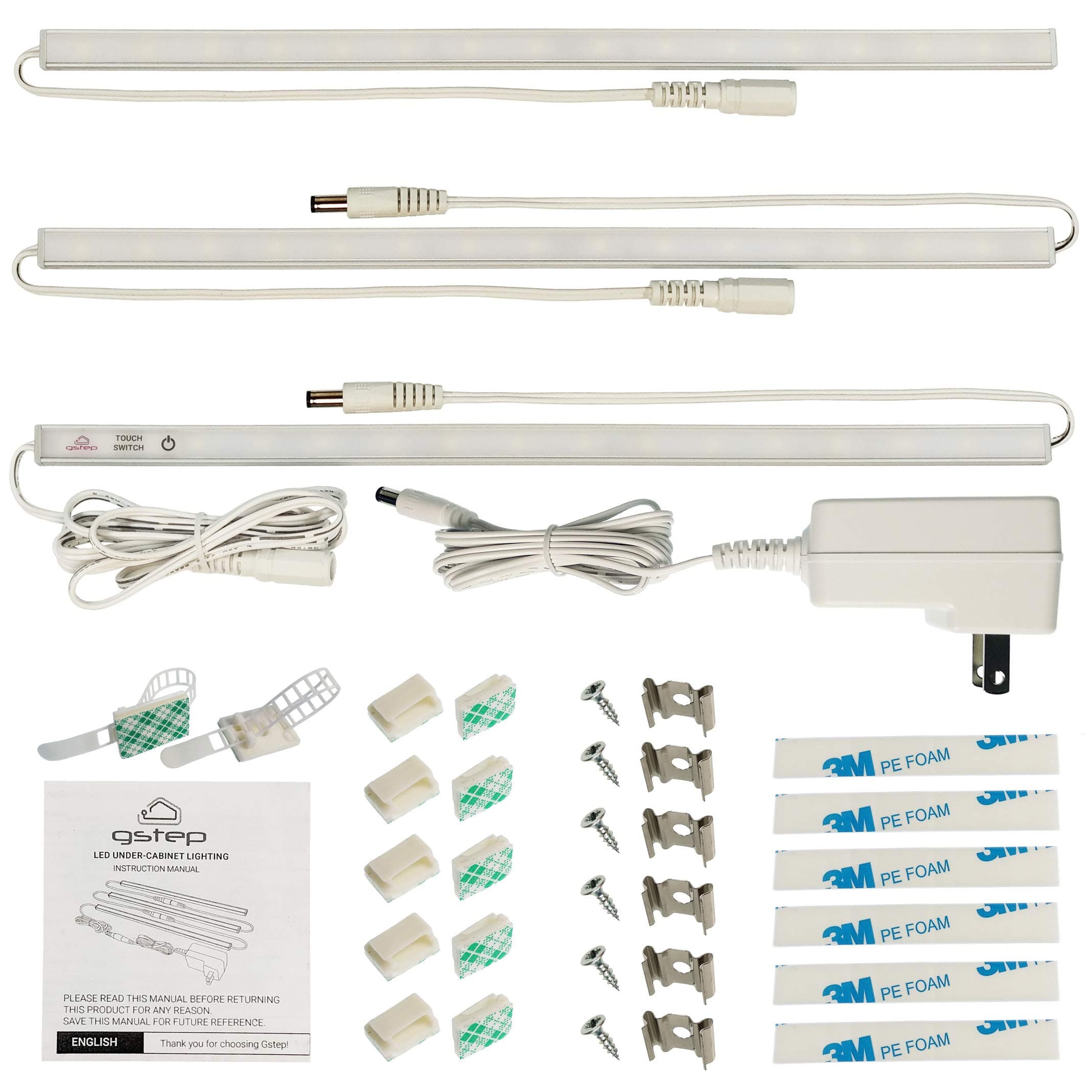 gstepUnder Cabinet Lighting - Touch Switch Under Cabinet Lights - Best Counter Lighting - Really Bright Shelf Light - 3-Bar Kit 12 Inch, 900 Lumens, 10.5W, Warm White 3000K