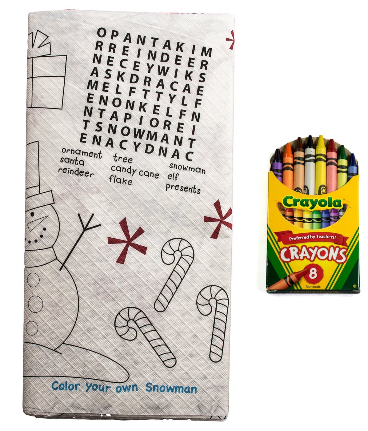 Kids Coloring and Activity Christmas Tablecover/Tablecloth Bundle - 2 Items: 1 Tablecover and 1 Box of 8 Crayola Crayons