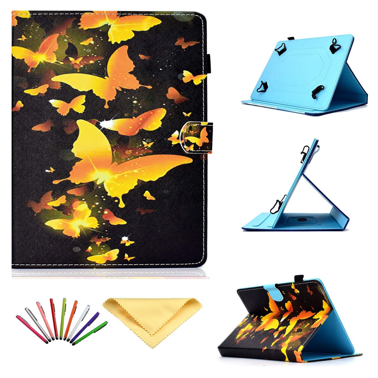 Uliking Universal Case for 7 inch Tablets, Folio Stand Cover with Pencil Card Holder for 6.8" 7" Galaxy Tab 2/3/4/A/Tab E/3 Lite 7.0 /Fire 7,for Huawei Lenovo Other 6.5"-7.5", Bling Gold Butterfly