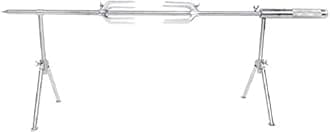 Adjustable Portable Battery Operated Professional Outdoor BBQ Rotisserie Spit with Motor, Silver PRO