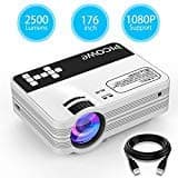 Mini Projector, Picowe Upgraded Version 2500 Lumens Full HD LED Video Projector 1080P Multimedia Home Theater Projector Support HDMI, VGA, USB, AV, SD for Movie, Xbox, PS4, Laptop