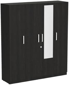 Wakefit Wardrobe | 1 Year Warranty | Engineered Wood Almirah, Cupboard for Clothes Storage | 4 Door, Mirror, 1 Drawer, 1 Hanging Space | Gingham - Dark Brown