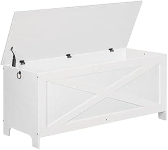 MAHANCRIS Storage Bench, 47.2" Storage Chest with Safety Hinge, Large Toy Organizer Box, Entryway Bench, Bed End Stool for Living Room, Bedroom, Hallway, White SCBW48801