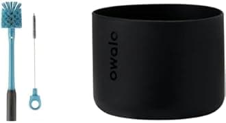 Owala 2-in-1 Water Bottle Brush Cleaner and Straw Cleaner, Nylon Bristles, Plastic Handle, Smokey Blue and Black, Includes Silicone Water Bottle Boot Sleeve