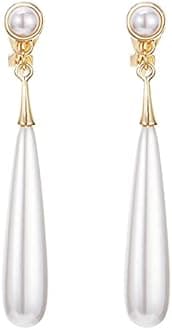 TONLUYAX Pearl Clip on Earrings for Women Drop Clip Earrings for Women Gold Plated White Imitation Pearl Earrings Fashion